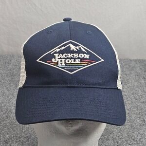 'Jackson Hole Wyoming Hat Mens Navy Blue Trucker Cap Snapback Outdoor Mountains